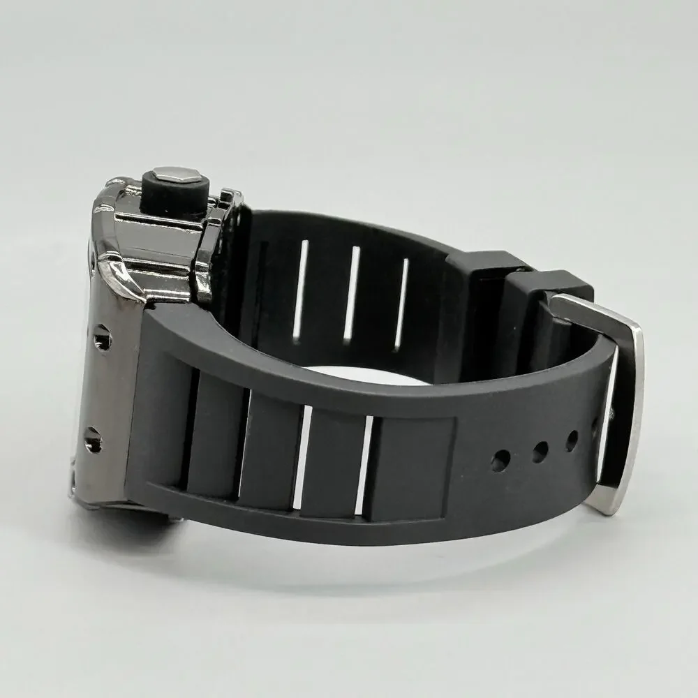Mens Black Tonneau Watch Quartz Heavy Duty Fashion Skeleton Dial Wine Barrel